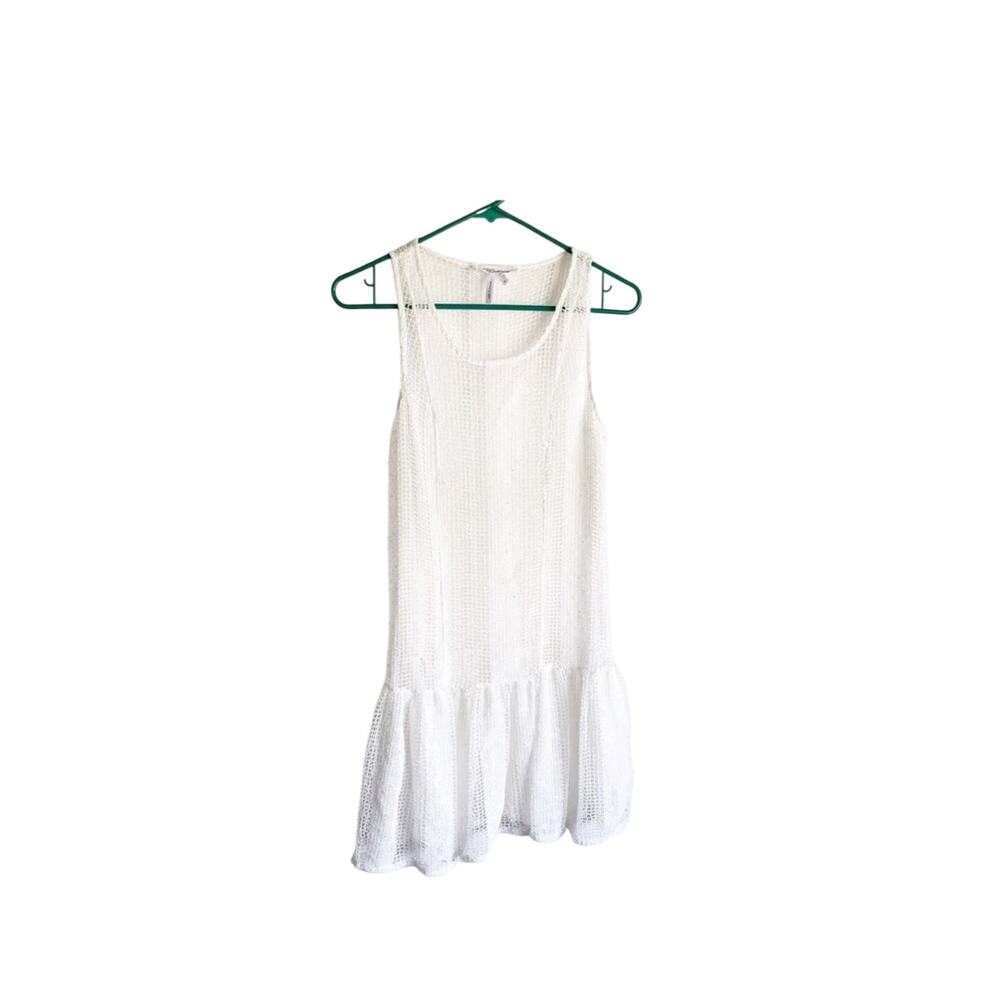 BCBGeneration White Open Knit Crocheted See Through Cover Up Slip Dress Size M